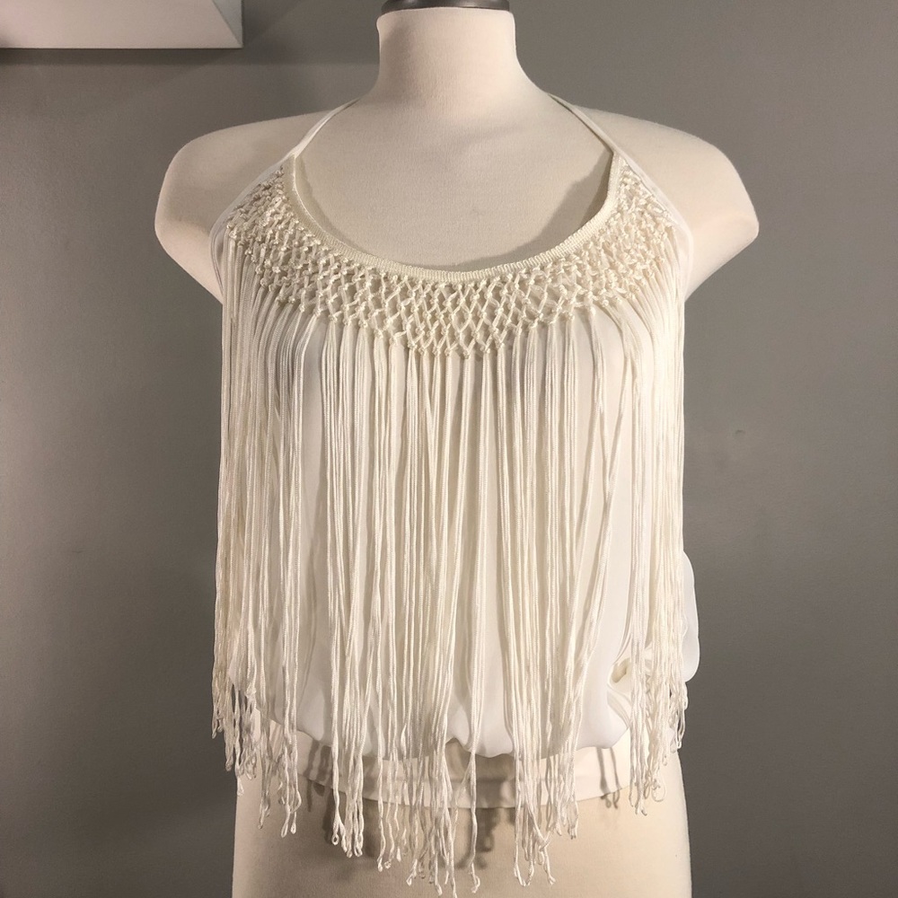 Bebe fringe halter top.
